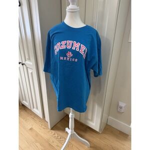 Unisex Cozumel Mexico Reef Graphic‎ Tee Blue Heavyweight Cotton Shirt XXL EUC